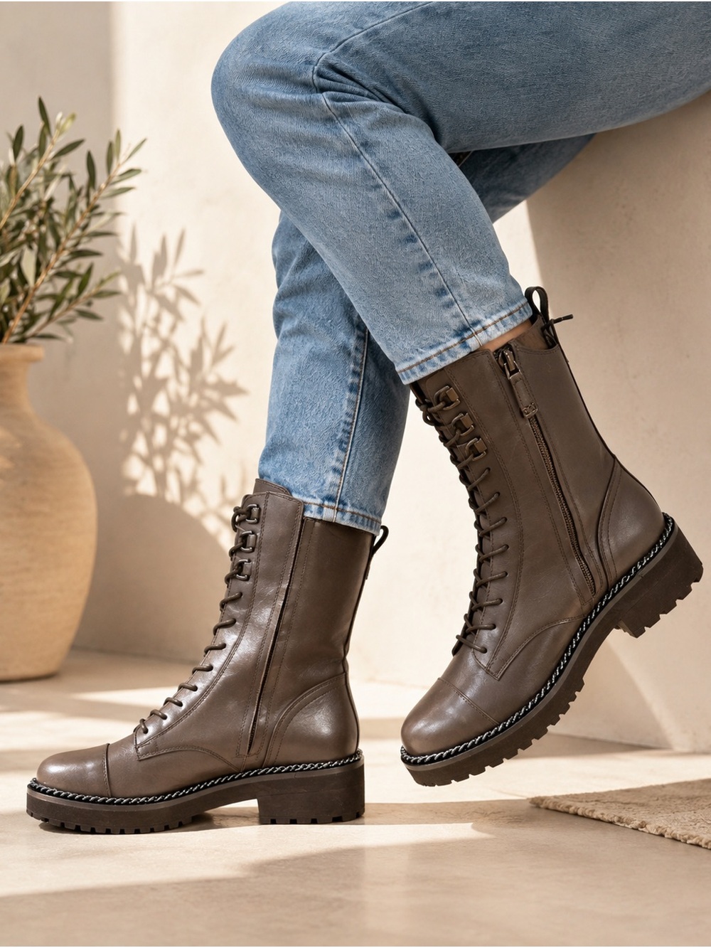Sam Edelman-Brown Lace-Up Combat Boots